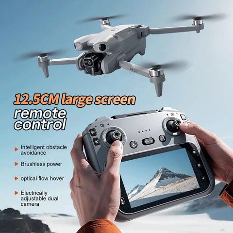 12.5cm Widescreen Remote Control Drone With Dual Lens Cameras Brushless Motors Intelligent Obstacle Avoidance in flight