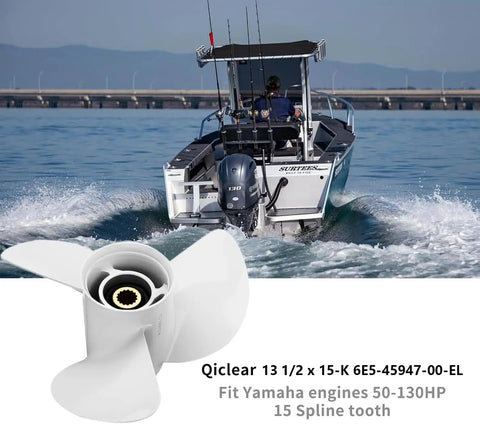 Boat with OEM Aluminum Outboard Boat Propeller For Yamaha 60-115 HP Engines 3 Blade Right Rotation 15 Spline 13.5 Pitch
