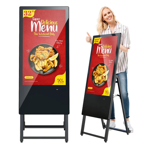 32 Inch Digital Signage Display Portable LCD Kiosk For Advertising Posters Android Kiosk With Auto Media Player HDMI USB IPS Full HD