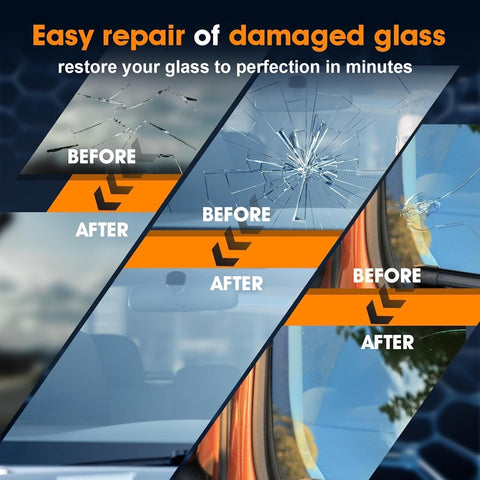 Dope Pro Grade Windshield Repair Kit 2 Pack With Suction Cup And Universal Glass Crack Repair Resin Quick Fix Before After Comparison