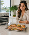 Stainless Steel Baking Tray Pan And Air Fryer Basket For Cuisinart Airfryer Oven TOA 60 TOA 65 TOA 70 with salmon and lemons