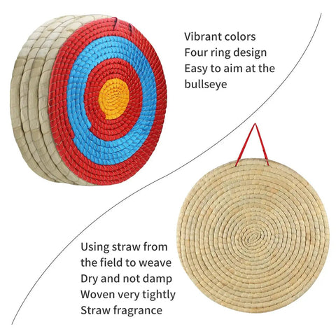Side view of Traditional Handcrafted Straw Archery Target For Outdoor Practice Dope 5 Layer Option with colorful bullseye design