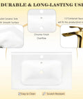 HAOCHRYSYPH Ceramic Basin, Sink Only, White, 27.83 x 18.70 x 7.00 in, close-up view with chrome-finish overflow.
