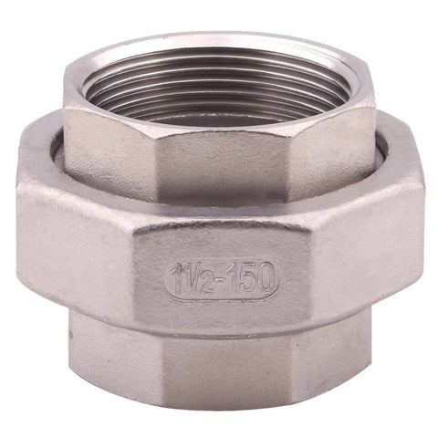 1-1/2 Inch NPT Female Union Cast Pipe Fitting Stainless Steel 304 Class 150 Threaded Connector For Pipe Systems And Water Lines Ideal For Residential And Commercial Plumbing Applications Corrosion Resistant, 1-1/2 in threaded view