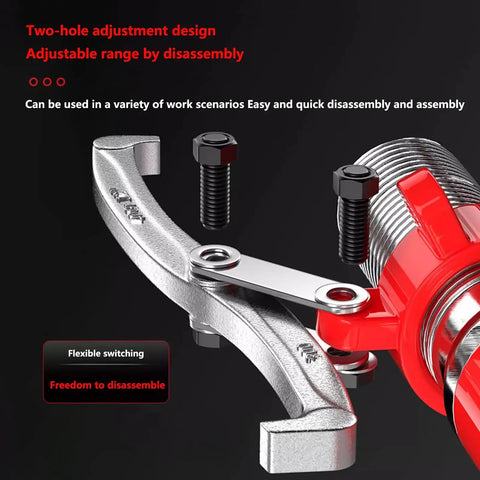 Close-up of Beefy 50 Ton Hydraulic Gear Puller With 3 Jaw Or 2 Jaw Setup showcasing adjustable forged steel components.