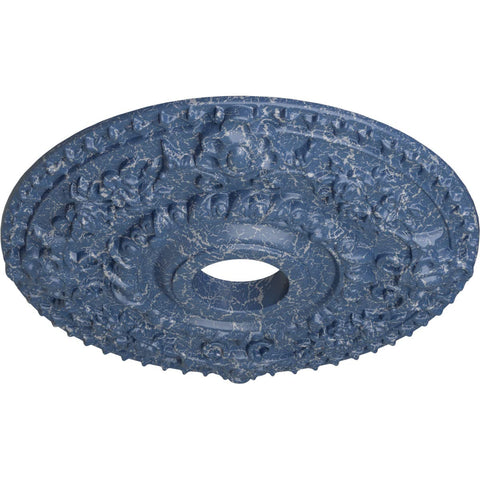 Rose Ceiling Medallion With Americana Crackle Finish, 18 Inch Exterior Diameter, Inner Opening Three And A Half Inches, Blue Detail