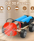 Wind Powered Cars Kit For Kids Ages 8 To 12, featuring a wooden car with red propeller, no glue or screws needed for assembly
