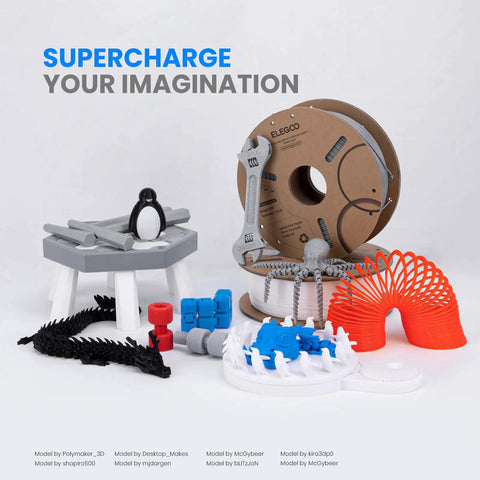 Premium Beige PLA 3D Printer Filament 1.75mm 1KG displayed with creative 3D printed models and spools.