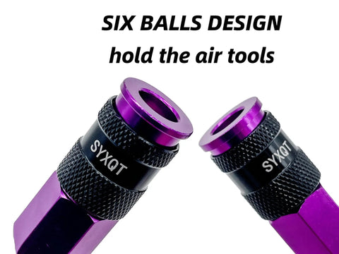 Close-up of purple connectors from One Quarter Inch Air Hose Fittings Quick Connect Kit, Fifteen Piece Air Coupler And Plug Set