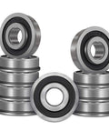 10 Pack Flanged Ball Bearings 1/2 Inch Bore, 1-1/8 Inch OD, 1/2 Inch Wide, Double Seal Deep Groove, Heavy Duty, Quiet Run For Lawn Mowers, Wheelbarrows, Carts, And Hand Trucks Wheel Hubs stacked metal bearings