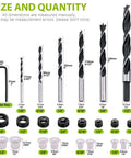 Pro Grade Woodworking Dowel And Tenon Center Drill Bit Set With Depth Stops And Pins 23 Piece Kit showing various drill bit sizes