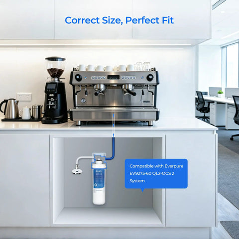 Level Up Your Kitchen Routine With This OCS2 EV961802 Under Sink Water Filter Replacement Cartridge 2 Pack under counter installation with coffee machine.