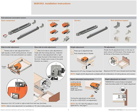 Complete 15 Inch Tandem Drawer Slides With Soft Close Blumotion Full Extension Undermount Kit installation instructions diagram