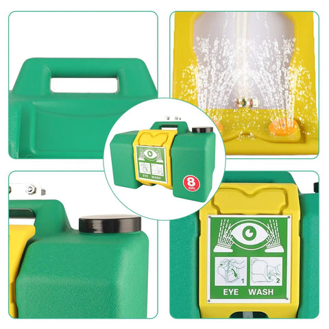 Move It Anywhere 8 Gallon Eye Wash Station With Dual Spray, OSHA Approved And ANSI Compliant, portable design in green