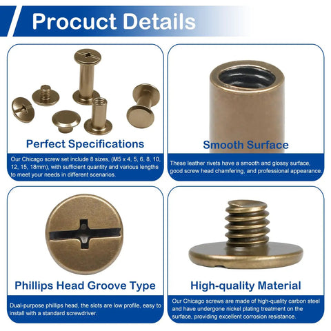 Badass Bronze Chicago Screws And Leather Rivets Fastener Kit One Hundred Thirty Piece Assortment showcasing various sizes and types for leathercraft.