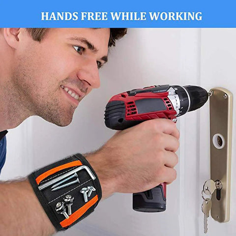 Magnetic Wristband For Holding Screws Nails Drill Bits Bolts And Small Tools Breathable Mesh Arm Band With Strong Magnets Ideal For Construction DIY Mechanics Roofers And Handy Men And Women worn while drilling