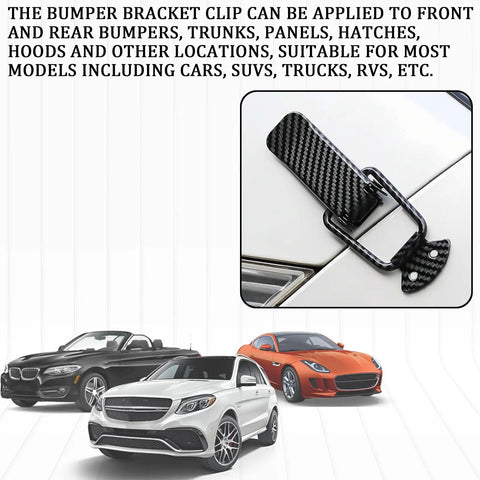 Heavy Duty Carbon Fiber Bumper Clips 2 Pack Quick Release Security Lock on car front bumper with three cars parked