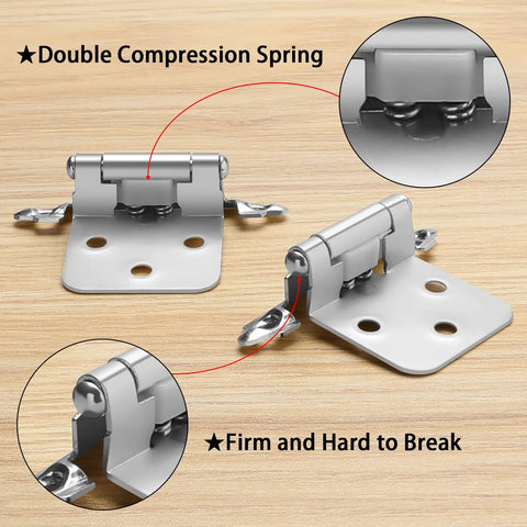 Self Closing Brushed Nickel Cabinet Hinges With 1/2 Inch Overlay Satin Nickel Cupboard Hinges, close-up on double springs