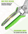 8.5 Inch Bypass Pruning Shears With Forged Stainless Steel Blades, ergonomic green grips, seamless one-piece design