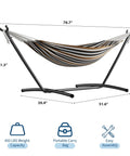 Double Hammock With Foldable Steel Stand And Carry Bag For Indoor Outdoor Use 450 Lbs Capacity Garden Camping Beach Coffee Color Easy Setup Portable Backyard Kick Back