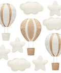 10 Piece Star Hot Air Balloon And Cloud Nursery Decor Set For Bedroom Wall Art Kids Baby Room Khaki Felt Clouds And Stars