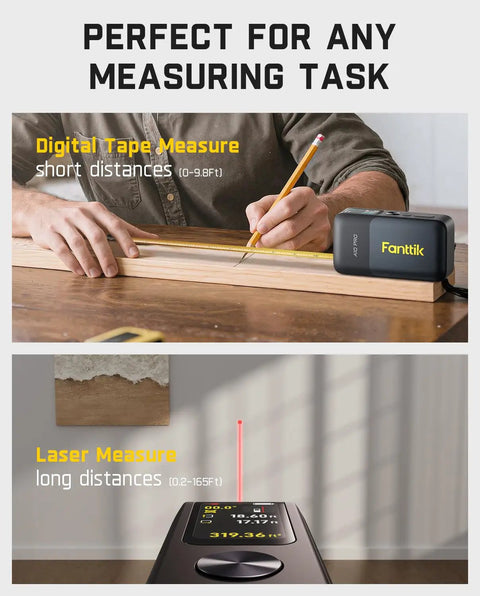 2 In 1 Laser Distance Meter And Digital Tape Measure With 165 Ft Range And 9.8 Ft Tape HD Color Display Rechargeable 6 Units