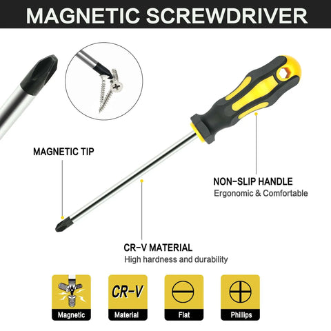 Magnetic screwdriver with non-slip handle and CR-V material featured in 43 Piece Magnetic Screwdriver Set With Sturdy Carry Case And 25 Bit Kit With Replaceable Bits Includes Slotted Phillips Torx Hex And Pozidriv Drivers Precision Tools Magnetizer And Demagnetizer For DIY And Home Repairs.