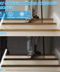 Motion Activated LED Rope Lights 32.8Ft With Day And Night Modes on stairs highlighting two lighting modes, day and night with timer options.