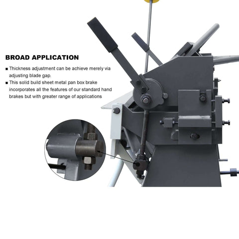 Close-up of controls on Box And Pan Style Metal Brake For 50 Inch Sheet Metal, 16 Gauge Capacity Up To 135 Degree Bends, 4 Inch Box Depth