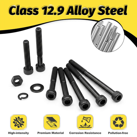 510 Piece M3 Long Screws Kit With Nuts And Washers Seven Sizes From M3x20 To M3x50 Hex Socket Head Cap Screws Alloy Steel Class 12.9 Black Zinc Plated DIY Friendly Gearhead Approved For RC Robotics Machinery Repairs, black M3 hex socket screws and nut