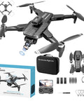 Foldable 4K Drone With Dual Cameras And 110 Degree Wide Angle shown in open and folded view with accessories and packaging.