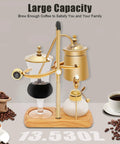 Belgian Style Balance Siphon Coffee Maker With Gravity Vacuum Brewing System, Borosilicate Glass And Stainless Steel Construction, Gold Finish