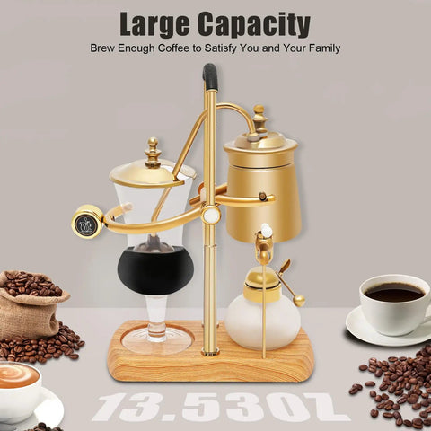 5 Cup Siphon Coffee Maker Tabletop Vacuum Brewer With Borosilicate Glass 500ml for home office use on a wooden stand