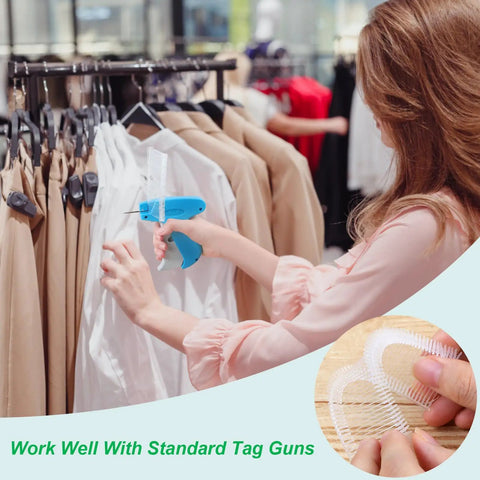 Woman using a tag gun with Bulk 5000 Pcs 2 Inch Tag Gun Fasteners Refills For Retail Tags Universal Fit For All Standard Tagging Guns Must Have
