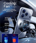 Qi2.2 25W MagSafe Car Mount Charger With Cooling Fan And 95W Fast Adapter in use with a smartphone attached on car vent