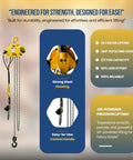 Budgit 2200 Series 1/2-Ton pneumatic air hoist with yellow housing and steel chain