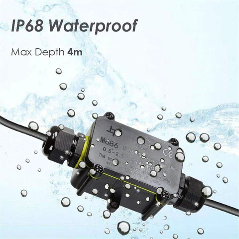 Beefy Waterproof IP68 Junction Box 2 Way M20 Connector For Outdoor Coaxial Cable 5 To 12mm shown underwater with bubbles