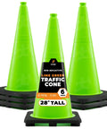 28 Inch Lime Green Traffic Cone 6 Pack Heavy Duty PVC Safety Cone For Parking Lots Construction Zones Road Crews And Emergency Vehicles DOT Approved