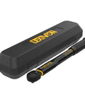 Pro Grade Inch Pound Torque Wrench One Quarter Inch Drive Twenty To Two Hundred InLb And Two Point Twenty Six To Twenty Two Point Six Nm Calibrated Tool With Traceable Serial Number And Certificate Built Tough For Auto And DIY, showing wrench with case