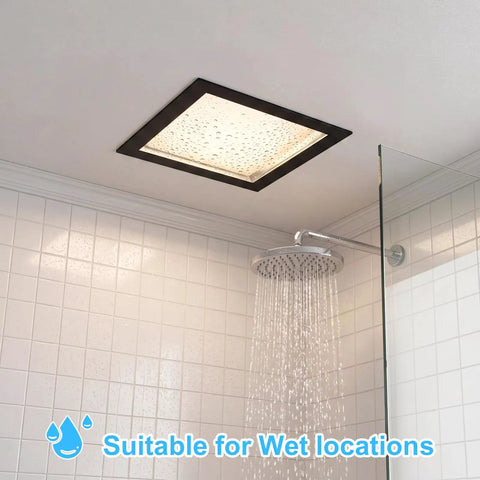 HITOO 8 Inch Square Recessed Ceiling Light, 3CCT, Dimmable, Black, 2 Pack installed in a wet location shower.