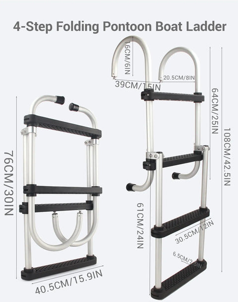 Four Step Aluminum Folding Boat Ladder Delivers Five Hundred Pound Capacity With Non Slip Steps Lightweight Removable Design For Pontoons Yachts And Docks Built Tough For Adults Kids And Gear, 16 x 30 in
