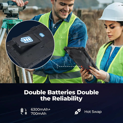 Badass 12.2 Inch Rugged Windows Tablet Featuring Hot Swap Dual Batteries And Easy Ssd Upgrades IP65 Waterproof Portable Pc in use outdoors.