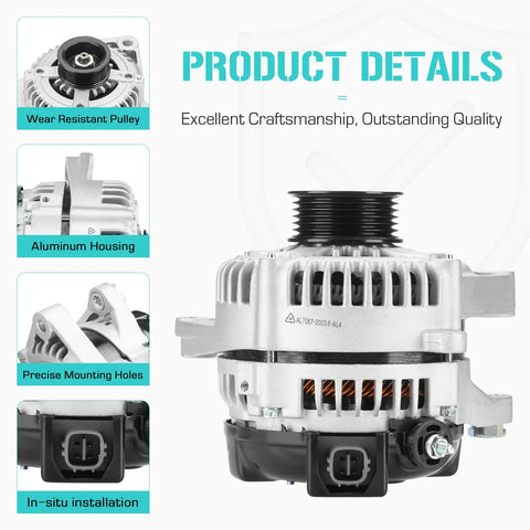Beefed-Up Alternator 3.3L 130Amp 12V for Toyota Highlander 2004 2005 2006 2007 Sienna 2004 2006 Lexus RX330 2004 2006