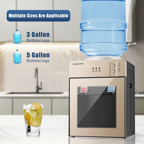 3 In 1 Water Dispenser With Ice Cold Hot And Room Temp Water Mini Desktop Water Cooler For Home Office Dorm Coffee Tea Bar 3 To 5 Gallon Bottle Champagne Gold Finish