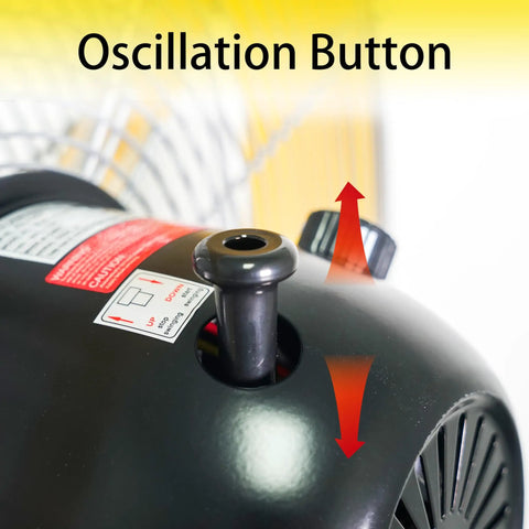 Oscillation button on Beefed Up Heavy Duty 20 Inch High Velocity Stand Fan With Oscillation, Three Speed Settings, 5100 CFM.