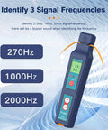 Blue handheld optical fiber traffic identifier with built-in VFL (800–1700 nm), LCD display and orange fiber leads