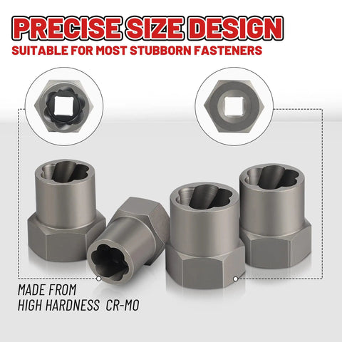 15 Piece Bolt Extractor Set for Three Eighths Inch Drive Beast Mode Nut and Bolt Remover Kit showing precise design