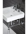 American Classic Widespread Lavatory Faucet In Naples Bronze, 5-5/16 Inch Spout Reach, mounted on a white sink