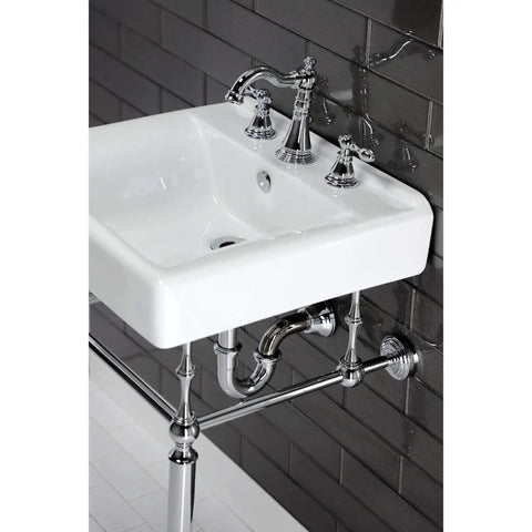 American Classic Widespread Lavatory Faucet In Naples Bronze, 5-5/16 Inch Spout Reach, mounted on a white sink