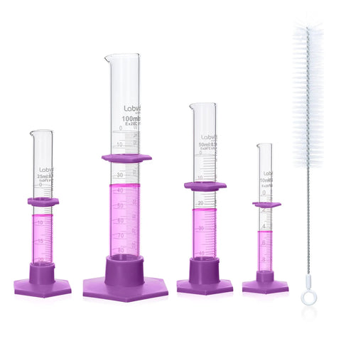 Durable Pro Grade Borosilicate Glass Measuring Cylinder Set With Hex Base And Brush Includes 10 ML 25 ML 50 ML And 100 ML Cylinders